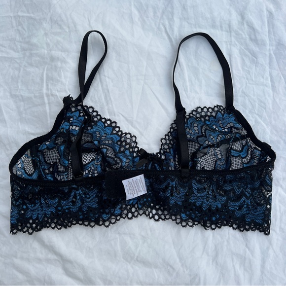 Knotty Knickers Midnight Bloom Black and Blue Metallic Lace Bralette, M - Picture 11 of 13